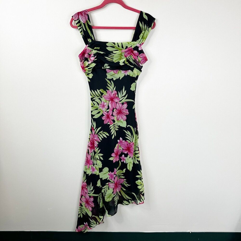 Vintage California Krush Dress Womens 8 Floral Assymetrical Hem 90s Friends